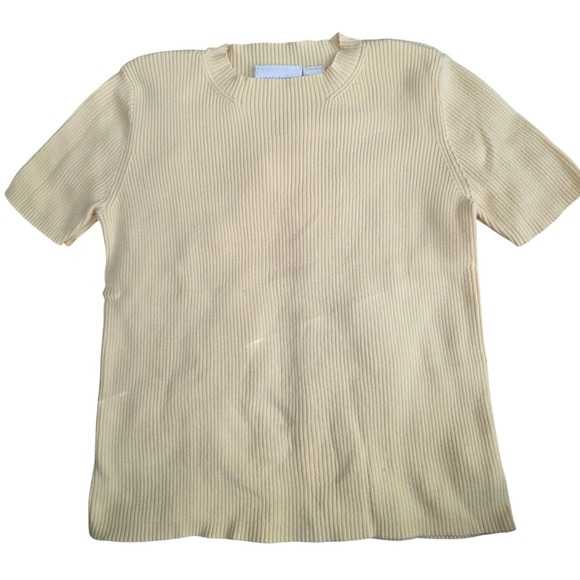 Liz Claiborne Sweaters - VTG Liz Claiborne Lizsport Yellow Ribbed Short Sleeve Cotton Sweater Wm‎ Sz PM